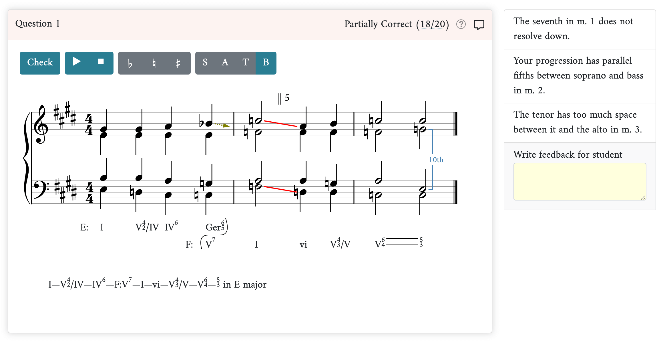 SATB part writing exercise with pivot chords and applied chords